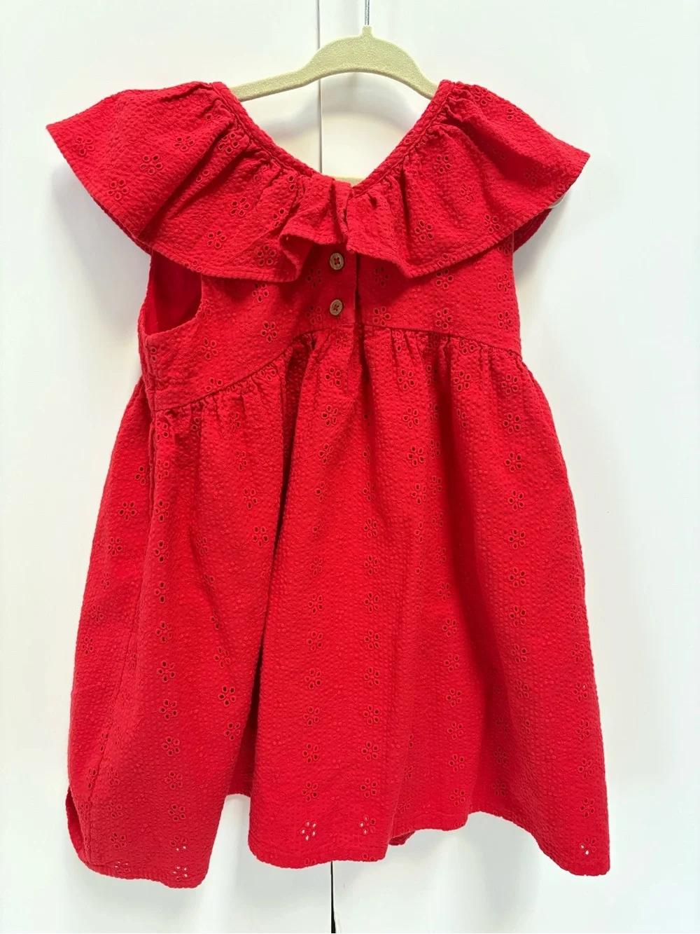 NEXT Red Eyelet Ruffle-Trim Dress 2-3 yrs